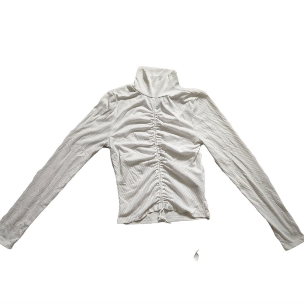 New AFRM Ladies White Ruched Crop Long Sleeve Top - Size Small